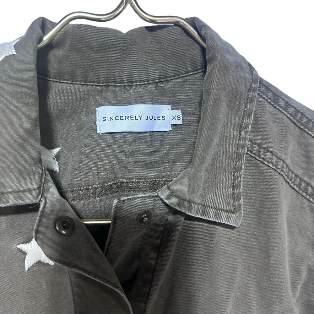 Sincerely Jules Military Vintage Look Distressed Snap Front Jacket Shirt XS - Picture 2 of 13